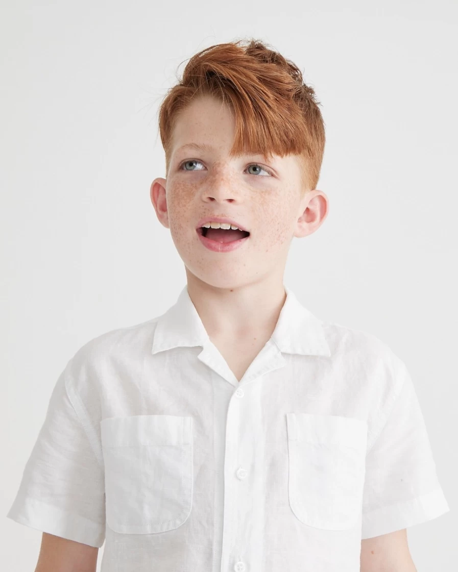 J.Crew Boys' White Linen-Cotton Blend Short-Sleeve Camp Shirt