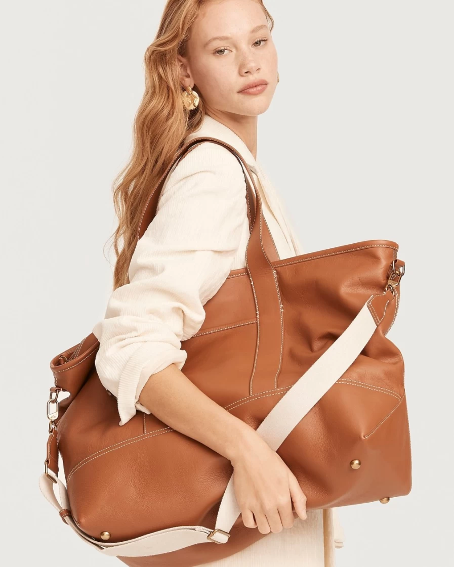 J.Crew Women's Rich Oak Leather Weekender Montauk Tote Bag