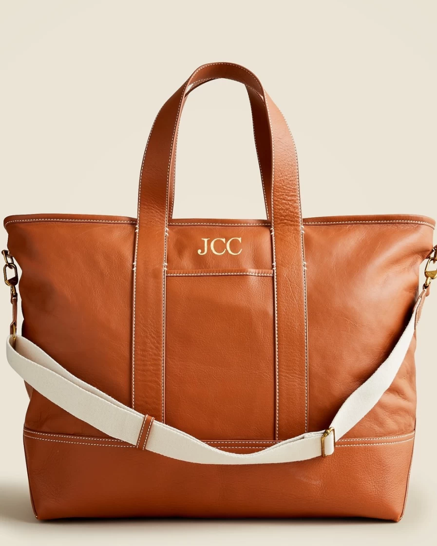 J.Crew Women's Rich Oak Leather Weekender Montauk Tote Bag