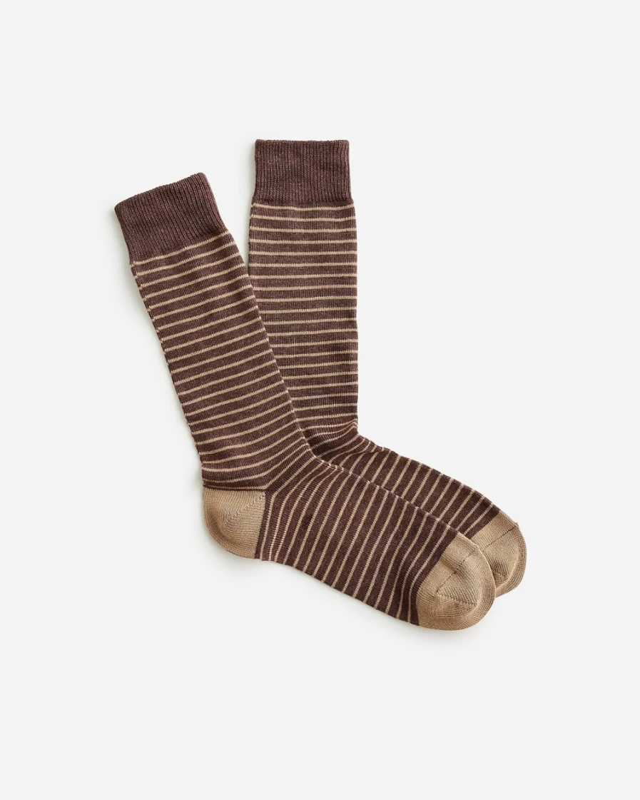 J.Crew Men's Tipped Microstriped Socks in Heather Brown Mix
