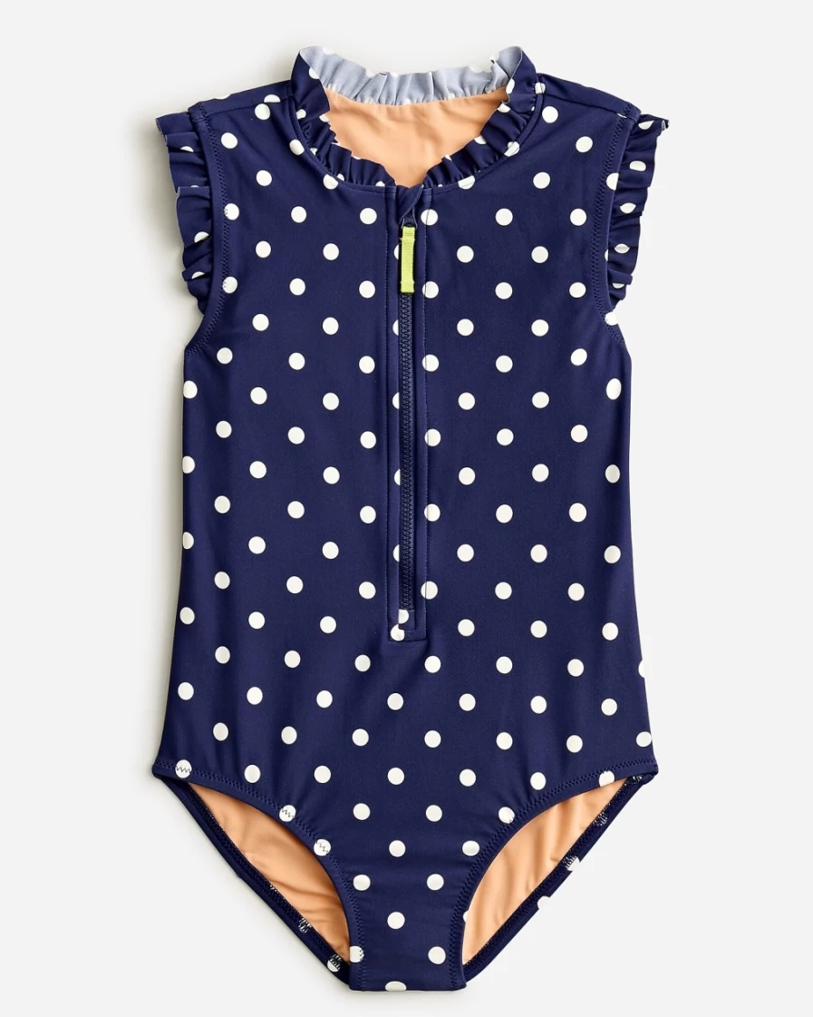 J.Crew Girls' Dark Evening UPF 50+ Zip-Up One-Piece Swimsuit for Sun Protection