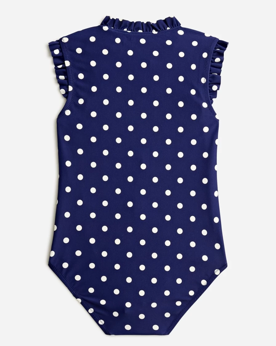 J.Crew Girls' Dark Evening UPF 50+ Zip-Up One-Piece Swimsuit for Sun Protection
