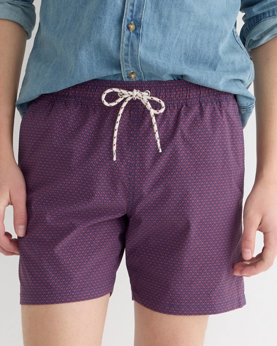 Men's J.Crew 6" Stretch Swim Trunks in Twist Blue Red Print with Econyl® Nylon