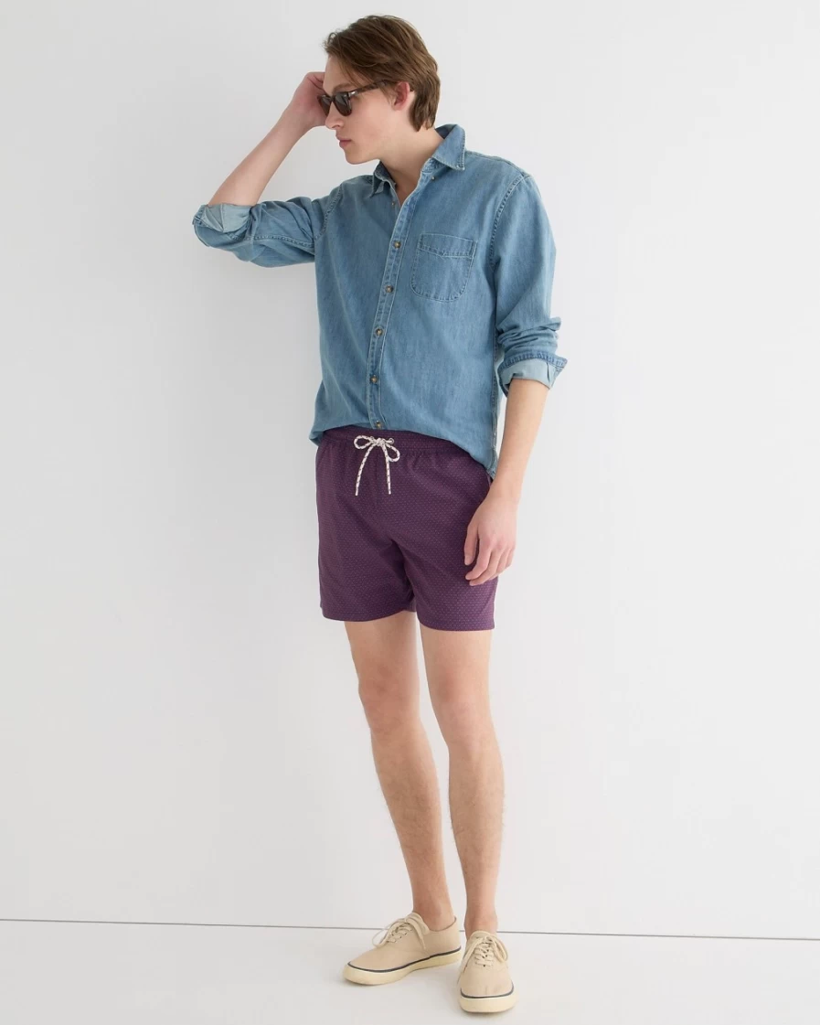 Men's J.Crew 6" Stretch Swim Trunks in Twist Blue Red Print with Econyl® Nylon