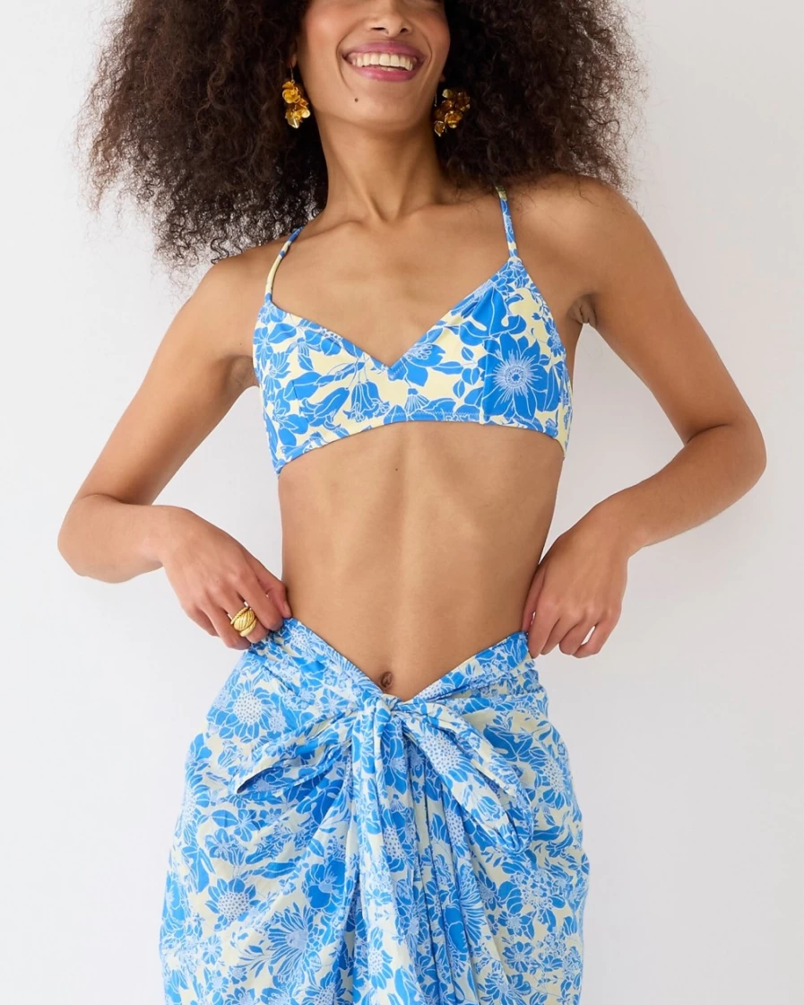 J.Crew Women's Sail Blue Floral Draped Sarong