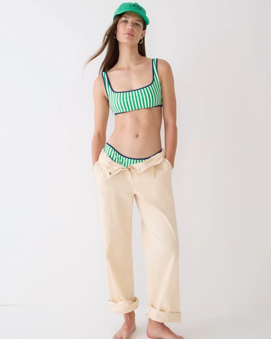 J.Crew Women's Reversible Squareneck Bikini Top in Floral Stripe & Kelly Green