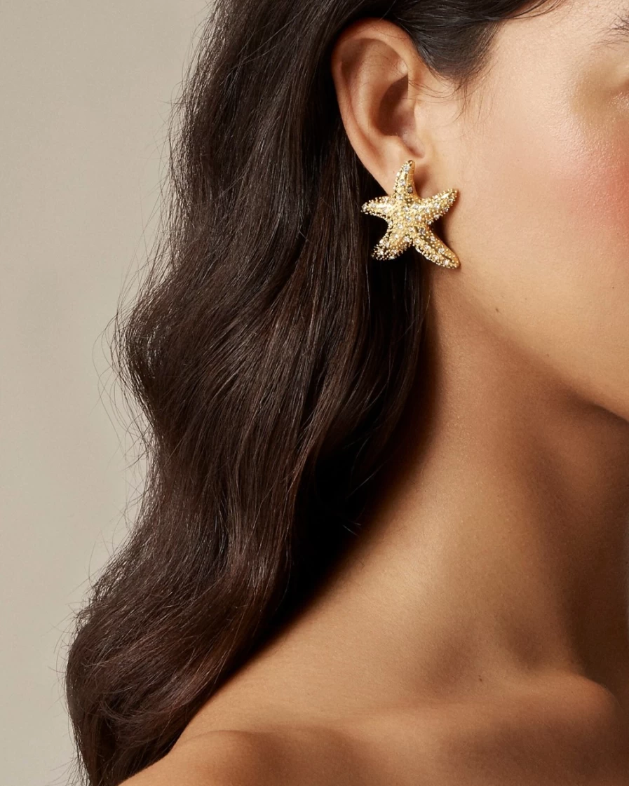 J.Crew Women's Crystal Starfish Stud Earrings with Pavé Setting