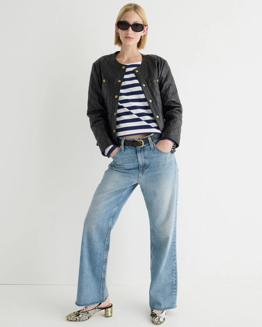 J.Crew Women's Black Leather Cropped Jacket - Collection