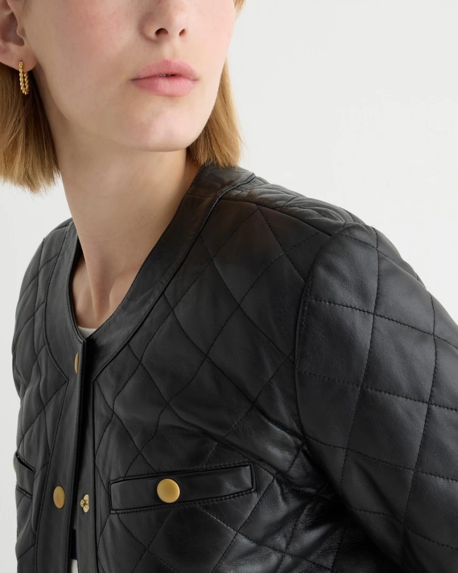 J.Crew Women's Black Leather Cropped Jacket - Collection