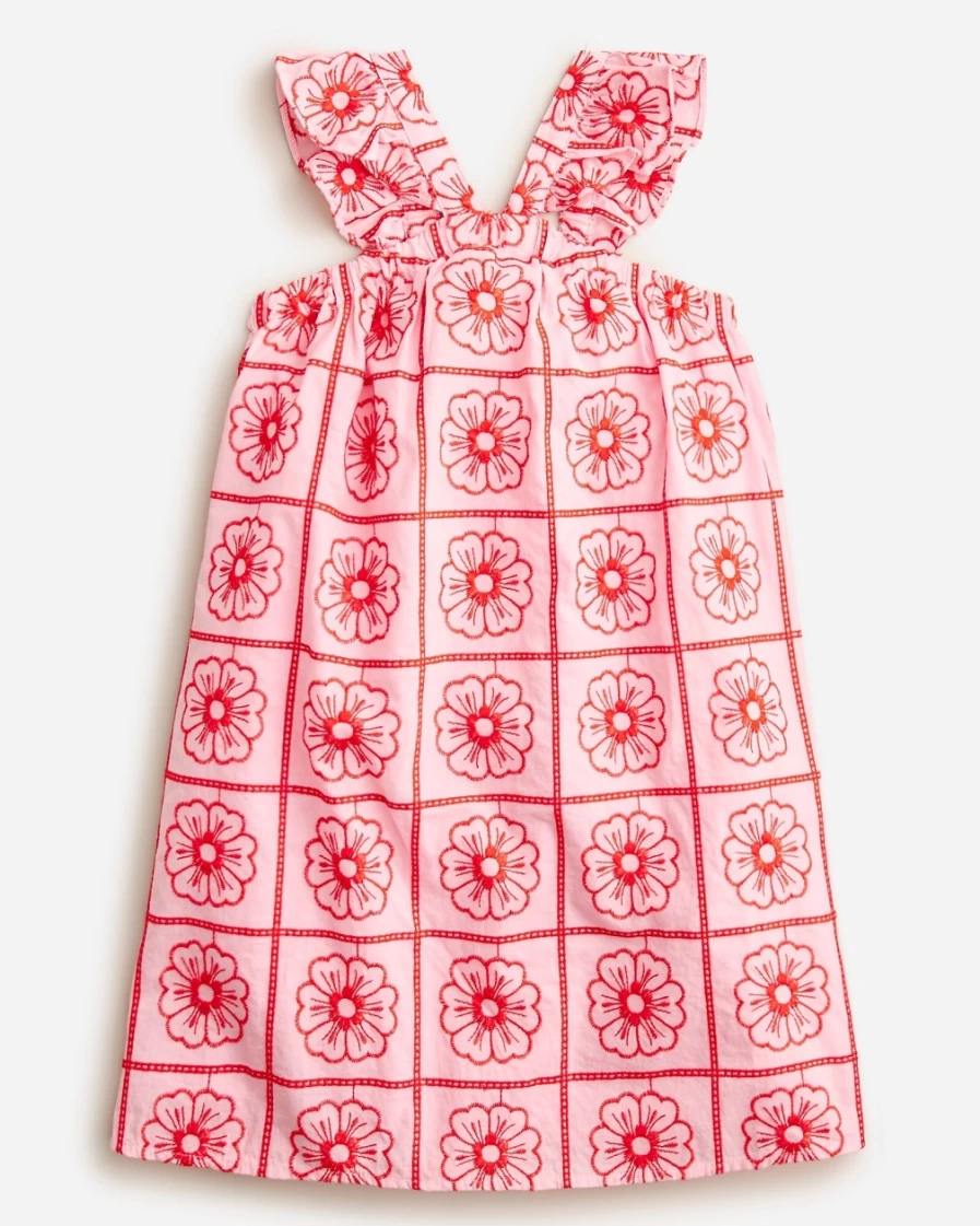 J.Crew Girls' Ruffle Halter Dress with Embroidery in Cupcake Blush Sweet Pea