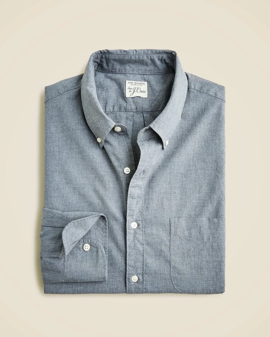 J.Crew Men's Secret Wash Organic Cotton Poplin Shirt in Smoky Slate