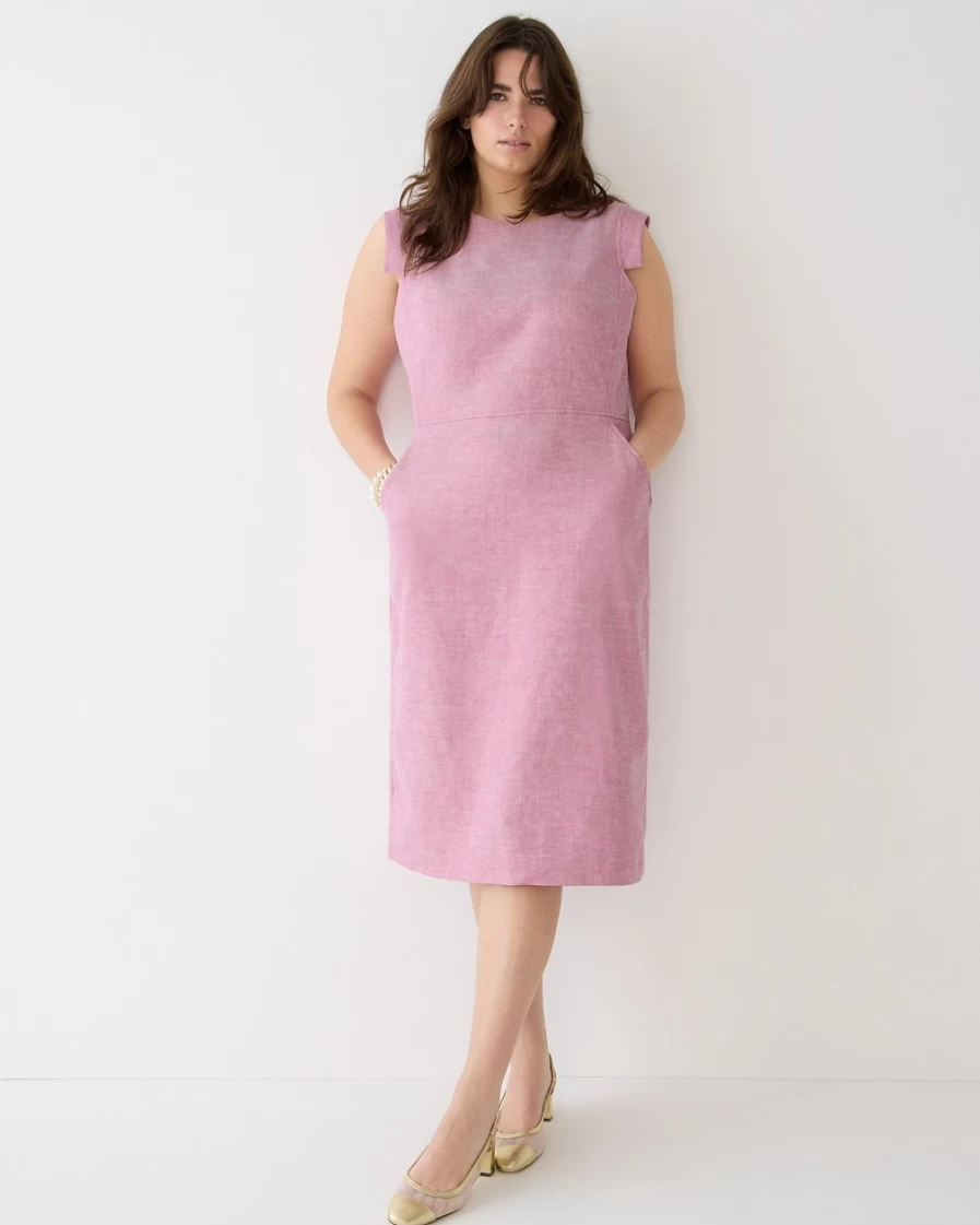 J.Crew Women's Vintage Raspberry White Stretch Linen Blend Resume Dress