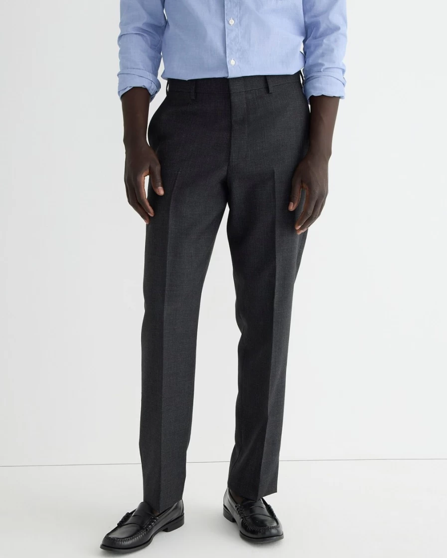 J.Crew Men's Crosby Classic-Fit Suit Pants in English Wool - Charcoal Mini Check