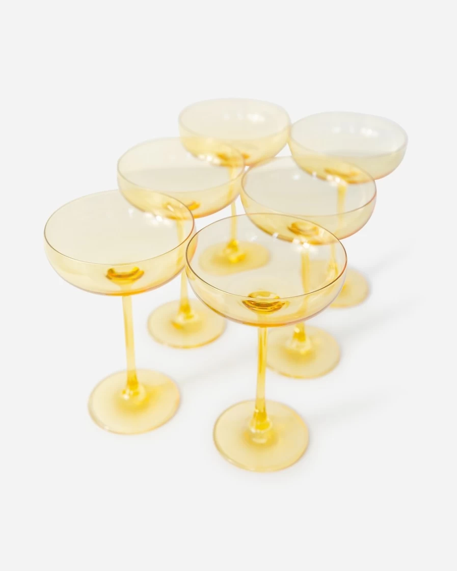 J.Crew Estelle Pale Chamois Colored Glass Champagne Coupes Set of 6