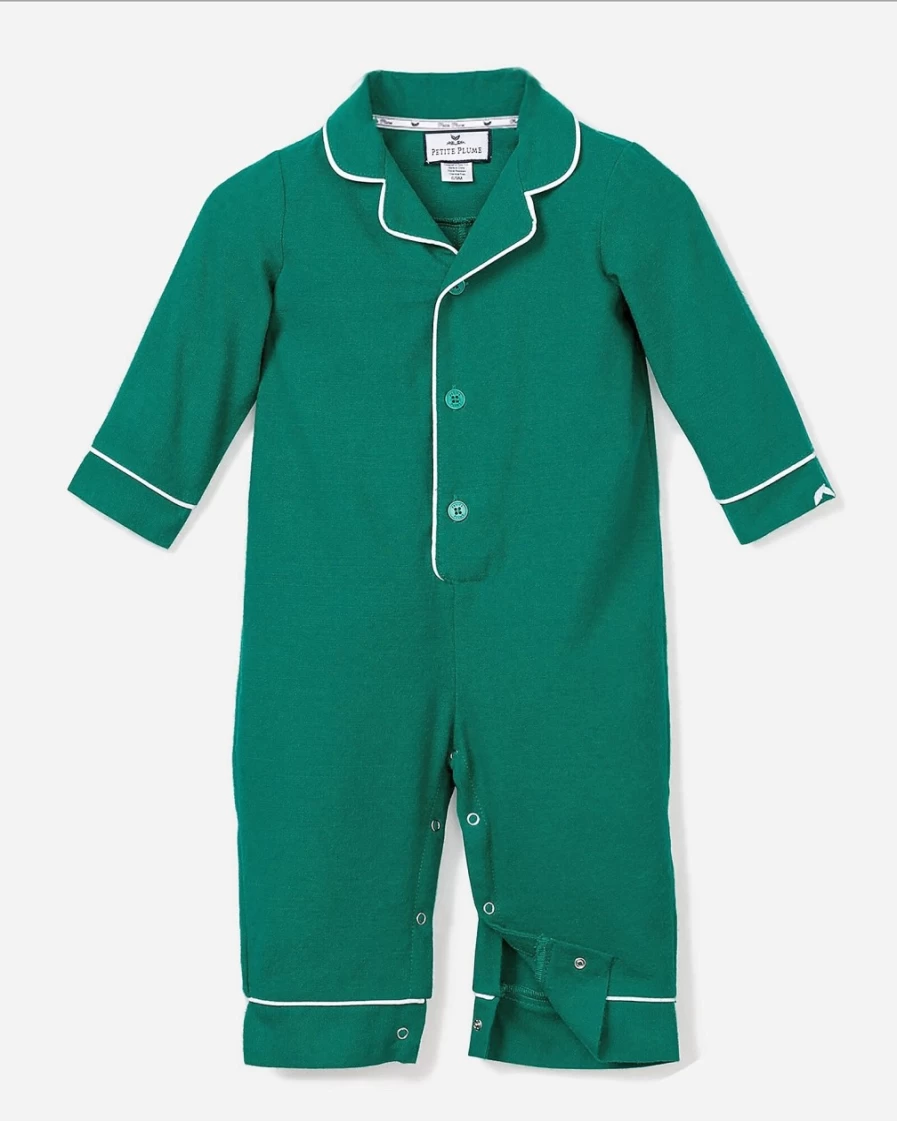 J.Crew Petite Plume Green Flannel Romper for Baby Boys