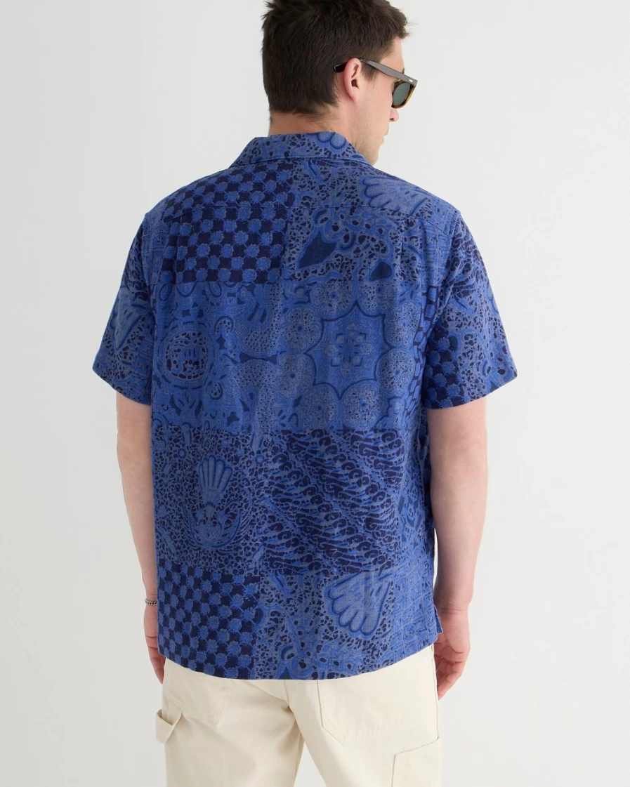 J.Crew Men's Wallace & Barnes Camp-Collar Shirt - Viscose-Cotton Blend in Patchwork Batik Blue