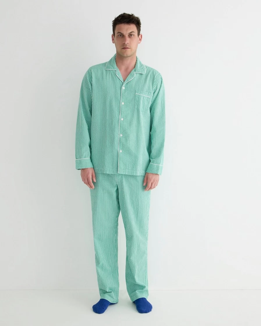 J.Crew Men's Pine Stripe Seersucker Pajama Set in Organic Cotton