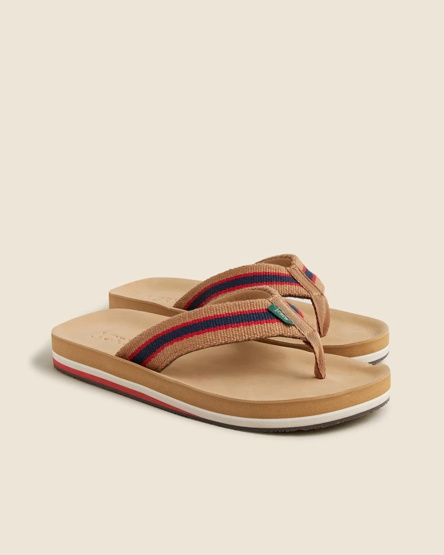 J.Crew Men's Khaki Multi Stripe Striped Flip-Flops