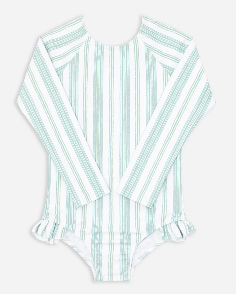 J.Crew Girls' Minnow Striped One-Piece Rash Guard in White Multi