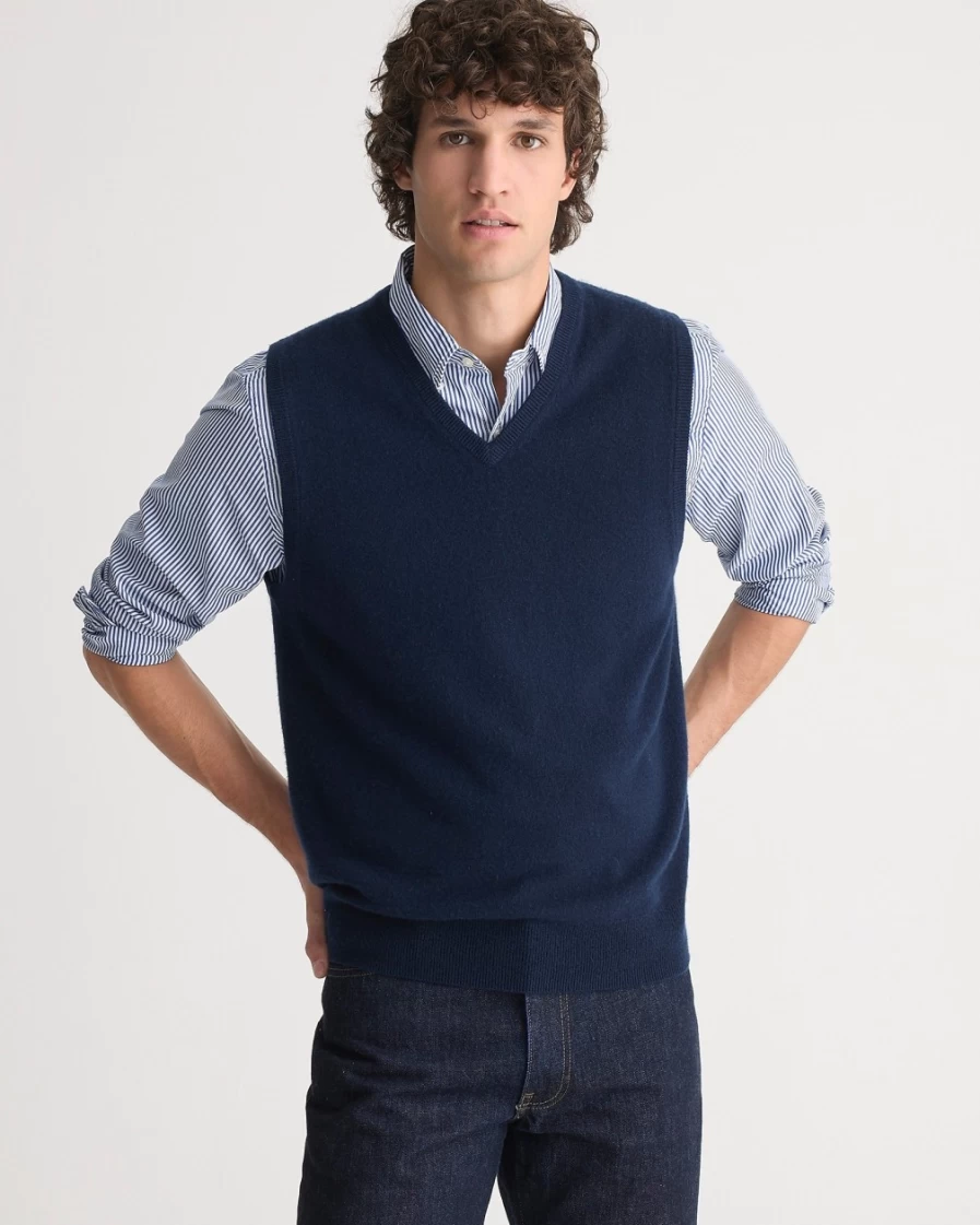 J.Crew Men's Navy Cashmere Sweater Vest for Men – Premium Knit Vest