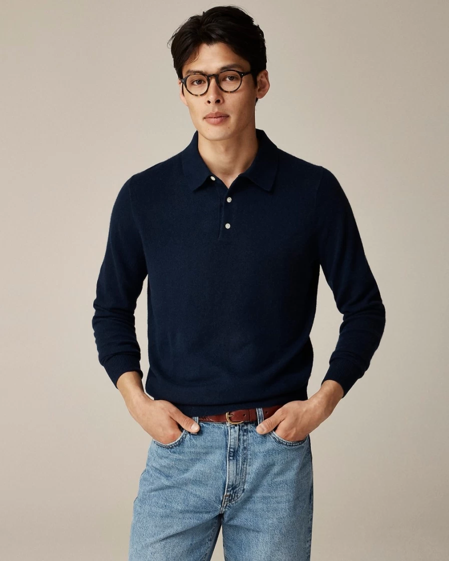 J.Crew Men's Navy Cashmere Polo Collared Sweater