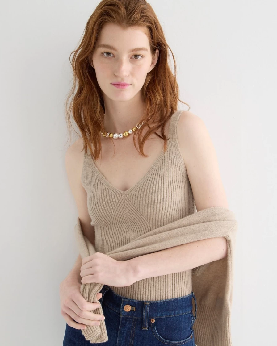 J.Crew Women's Heather Stone Cashmere Blend Sweater Tank Top