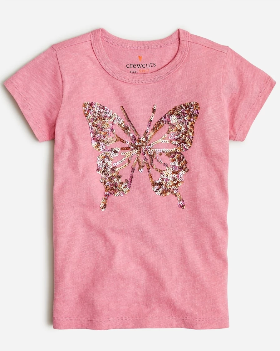 J.Crew Girls' Sequin Butterfly Fresh Rose Graphic T-Shirt for Kids