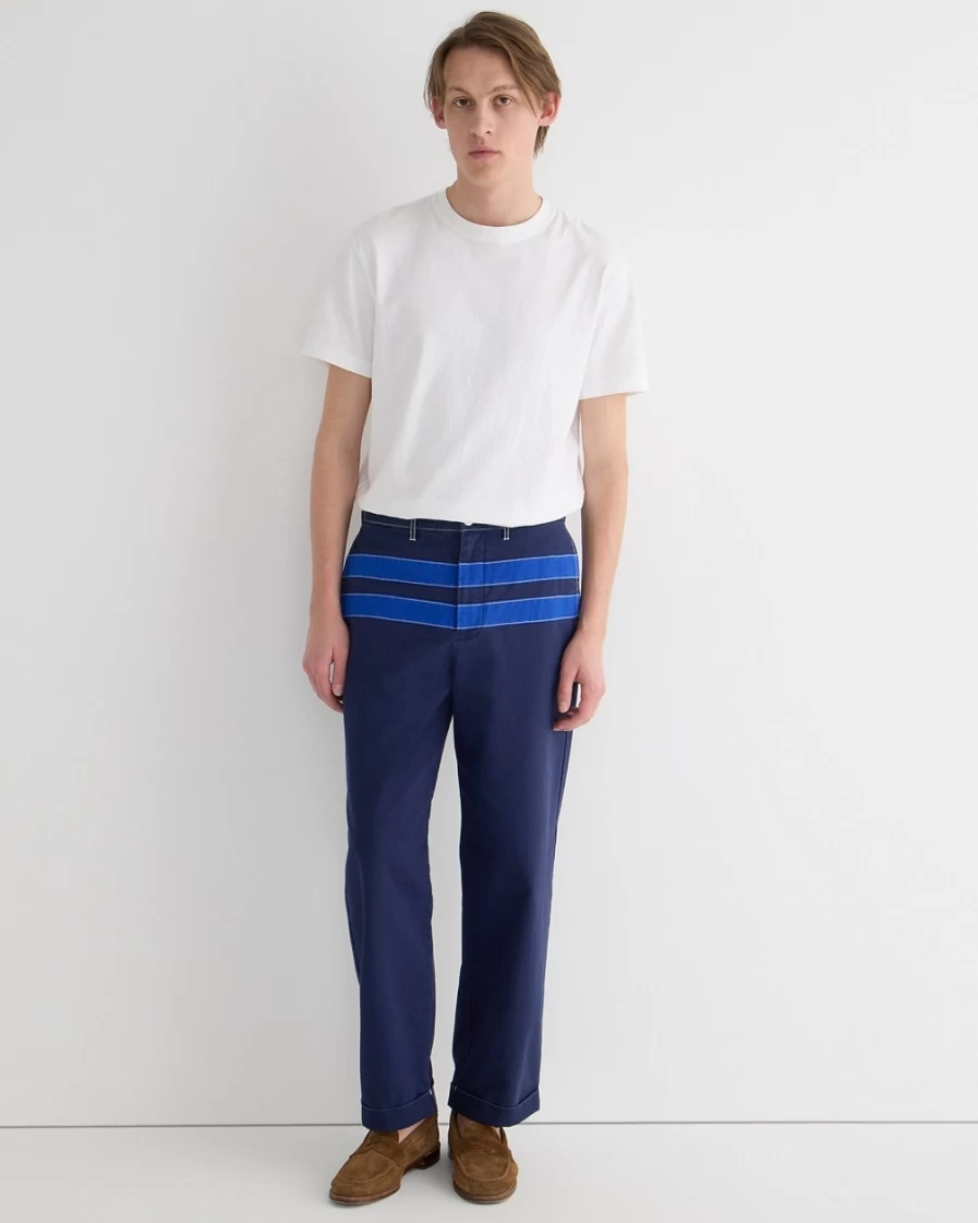 J.Crew Men's Ultramarine Brilliant Cotton Canvas Sailing Pants with Applied Stripe