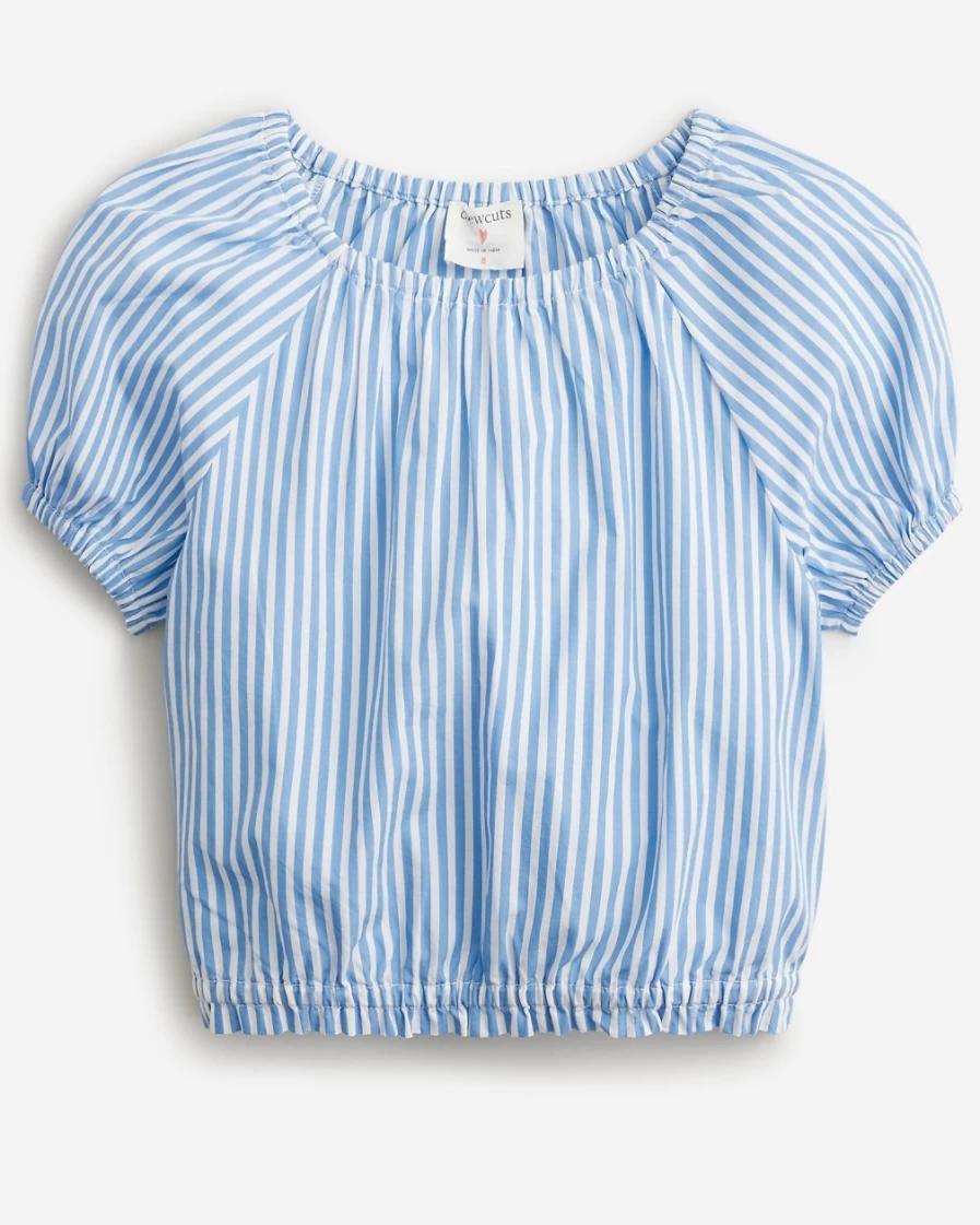 J.Crew Girls' Bright Peri Ivory Striped Cropped Poplin Top