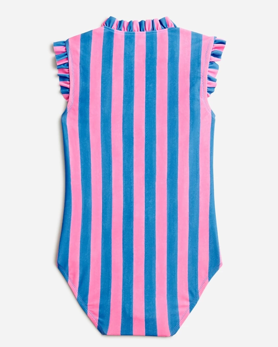 J.Crew Girls' Blue & Pink Striped Block Print Zip-Up One-Piece Swimsuit | Sz Blockprints™ X Crewcuts