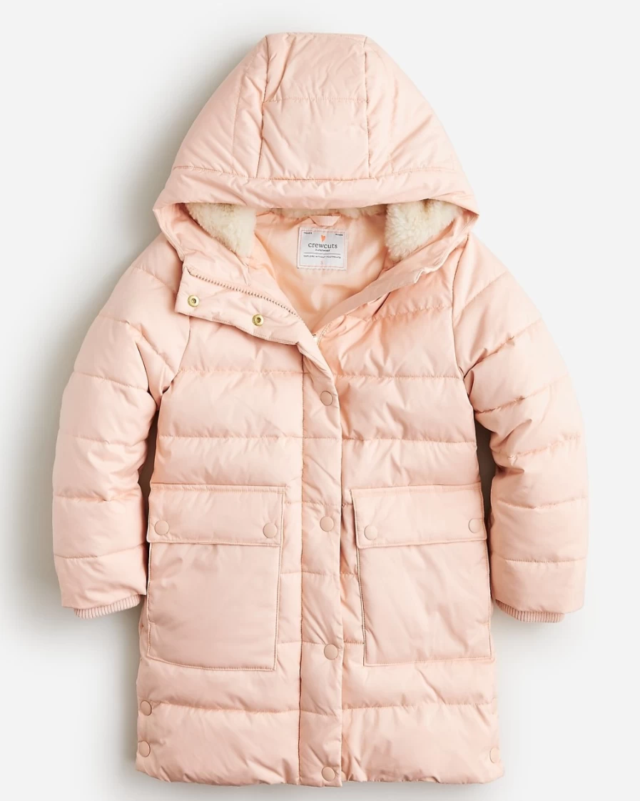 J.Crew Girls' Mauve Blush Cocoon Puffer Coat with Primaloft® Insulation