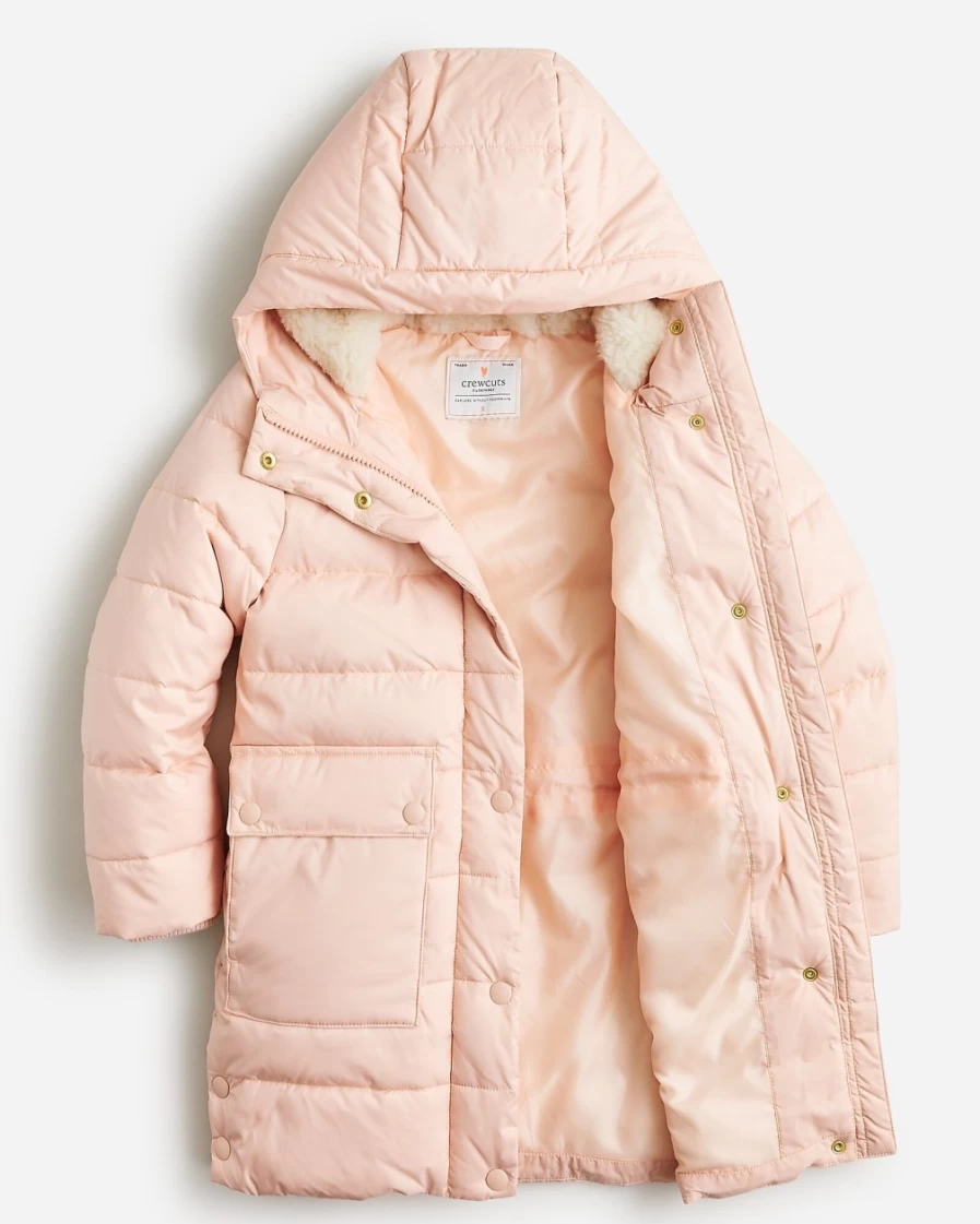 J.Crew Girls' Mauve Blush Cocoon Puffer Coat with Primaloft® Insulation