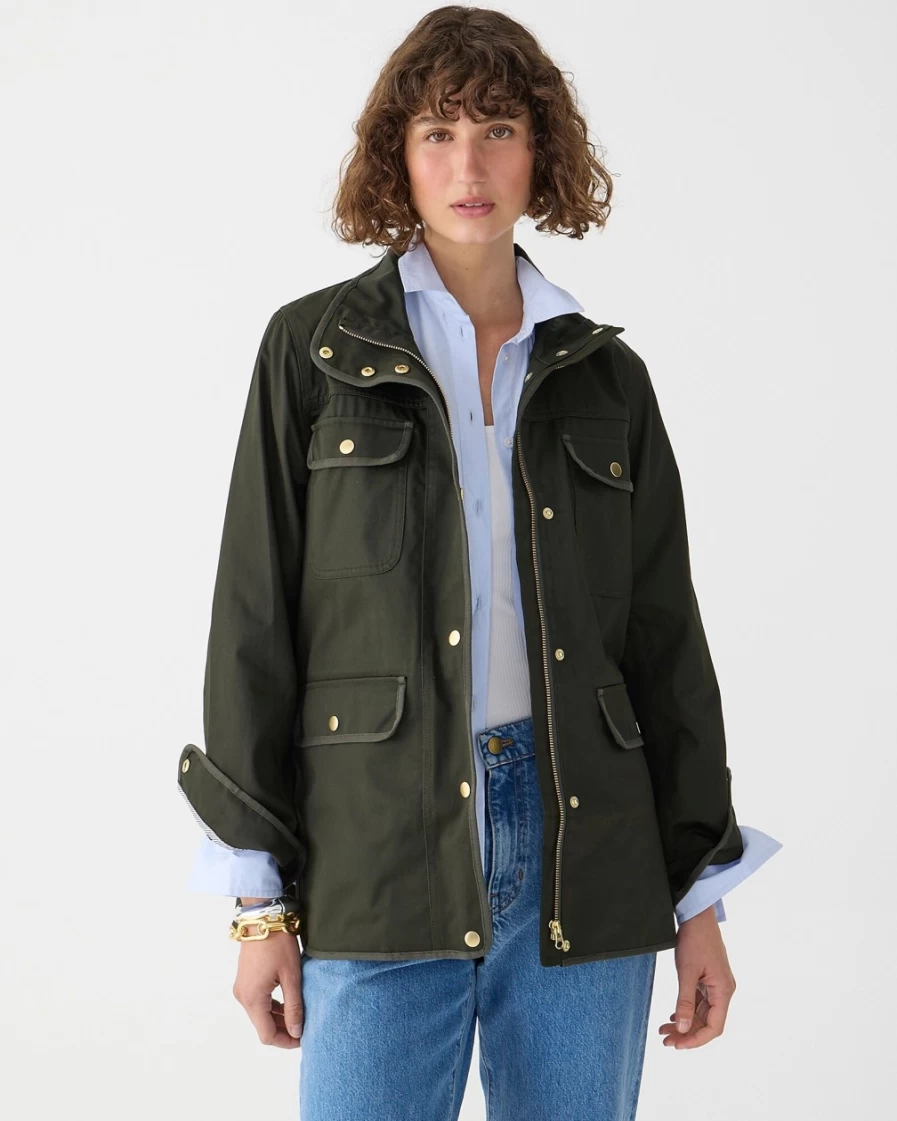 J.Crew Women's Dark Moss Downtown Field Jacket | Lightweight Water-Resistant Outerwear