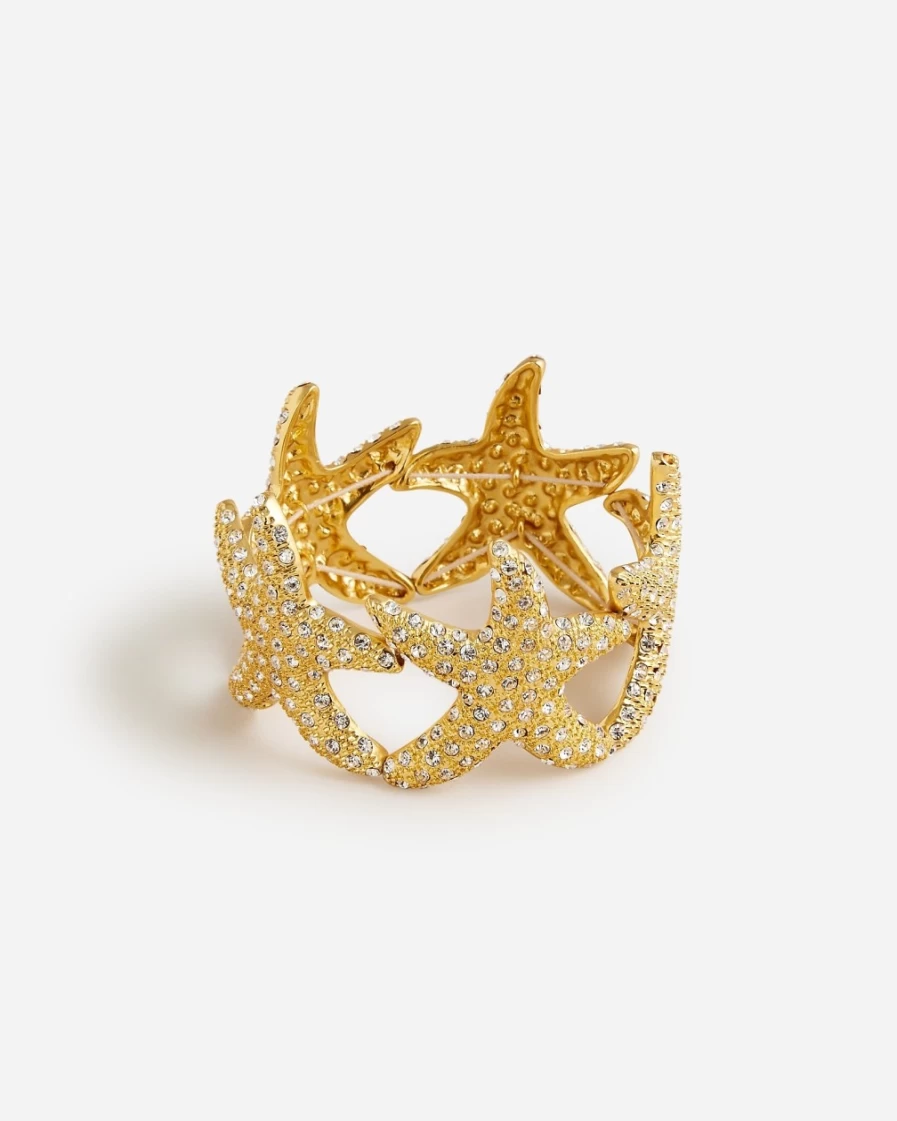 J.Crew Women's Burnished Gold Starfish Cuff Bracelet with Pavé Crystals