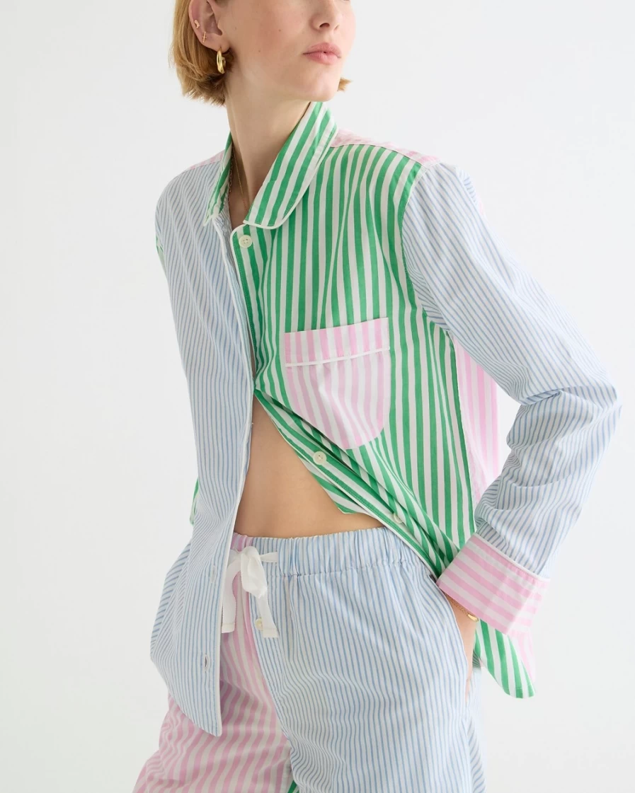 J.Crew Women's Long-Sleeve Cotton Poplin Pajama Set in Downey Heath Cocktail Stripe