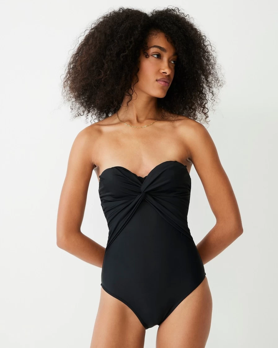 J.Crew Women's Black Twist-Front Bandeau One-Piece Swimsuit