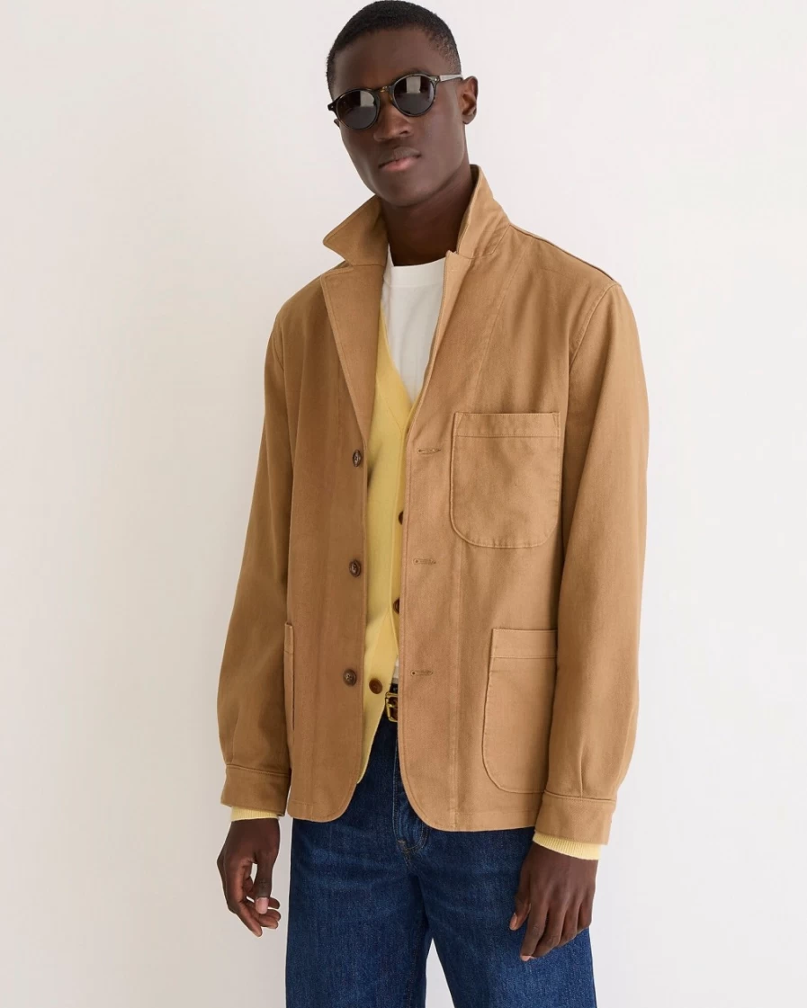 J.Crew Men's English Khaki Wallace & Barnes Three-Button Chore Blazer