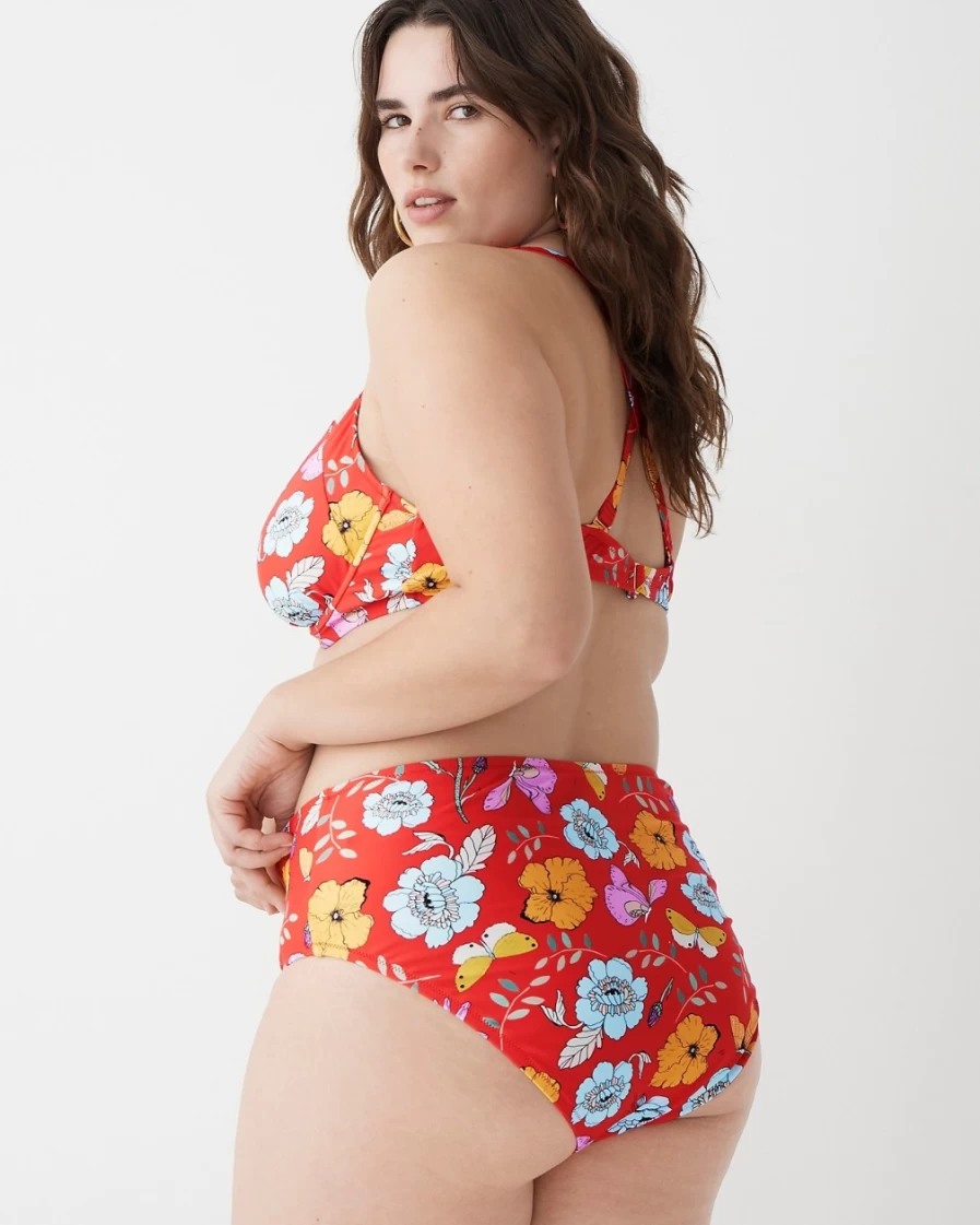 J.Crew Women's Red High-Rise Full-Coverage Bikini Bottom - Dauphinette X J.Crew Inblooms Swimwear