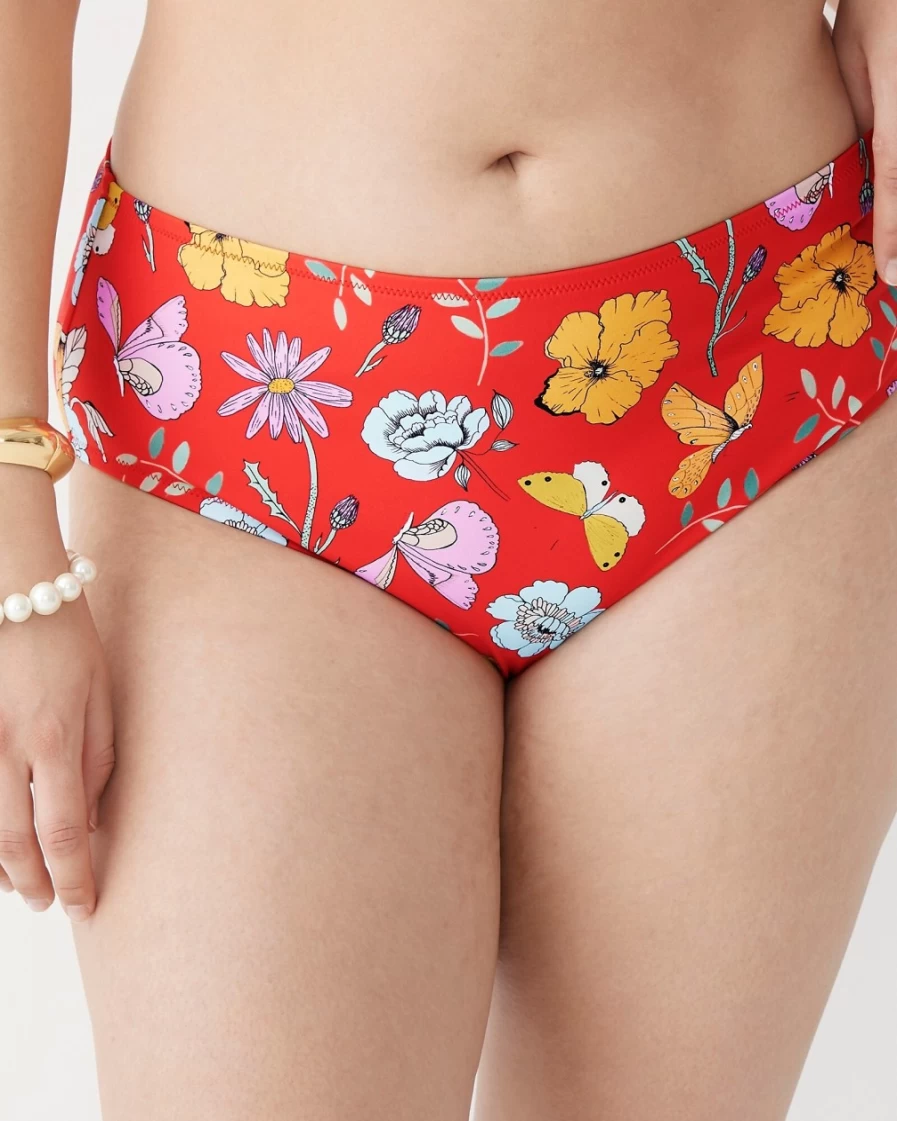 J.Crew Women's Red High-Rise Full-Coverage Bikini Bottom - Dauphinette X J.Crew Inblooms Swimwear