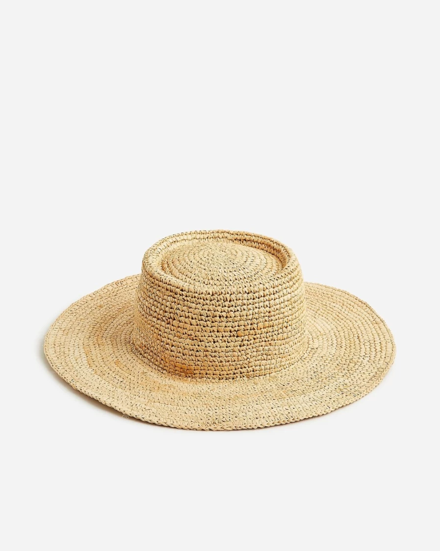 J.Crew Women's Natural Straw Straight-Crown Hat - Classic Summer Beach Accessory