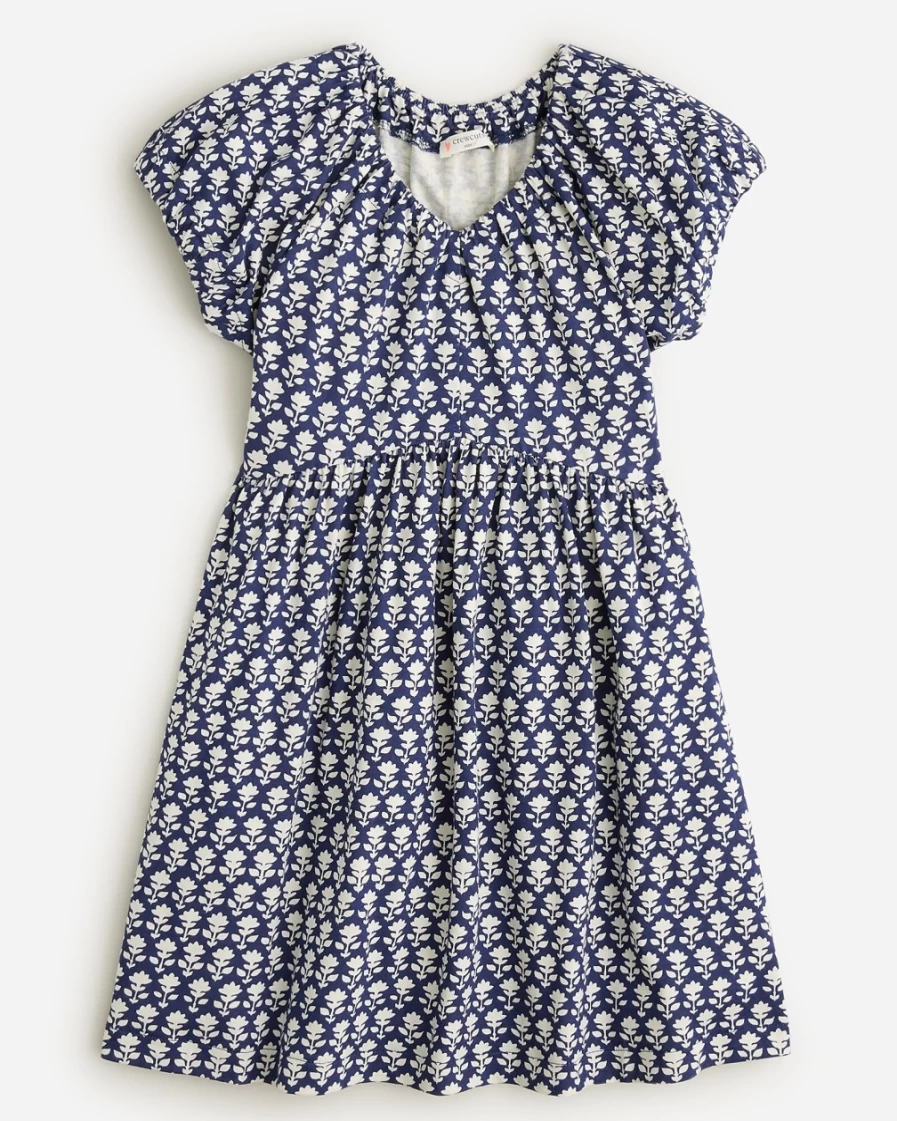 J.Crew Porter Blue Girls' V-Neck Puff-Sleeve Jersey Dress