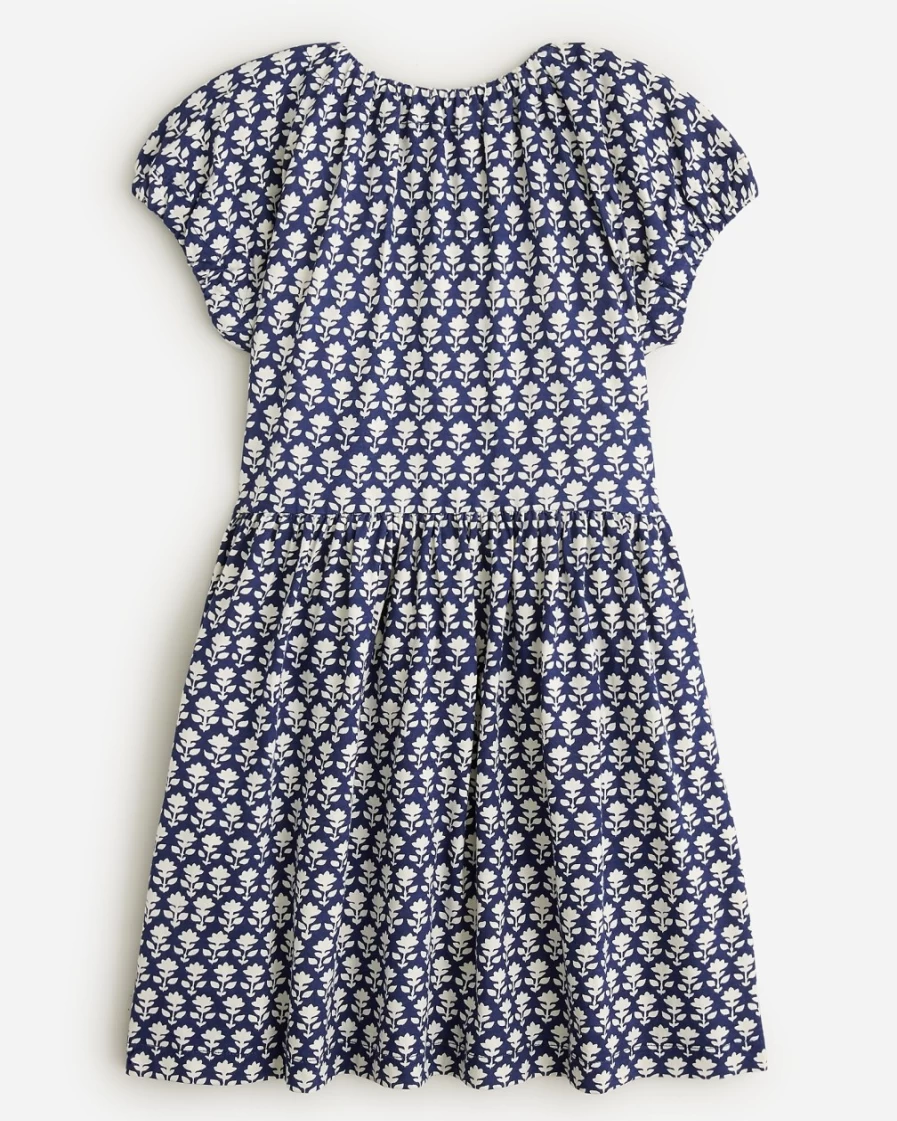 J.Crew Porter Blue Girls' V-Neck Puff-Sleeve Jersey Dress