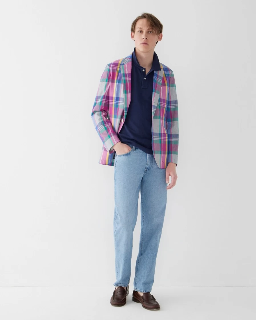 J.Crew Men's Ludlow Slim-Fit Cotton Madras Blazer in Pink Blue Plaid