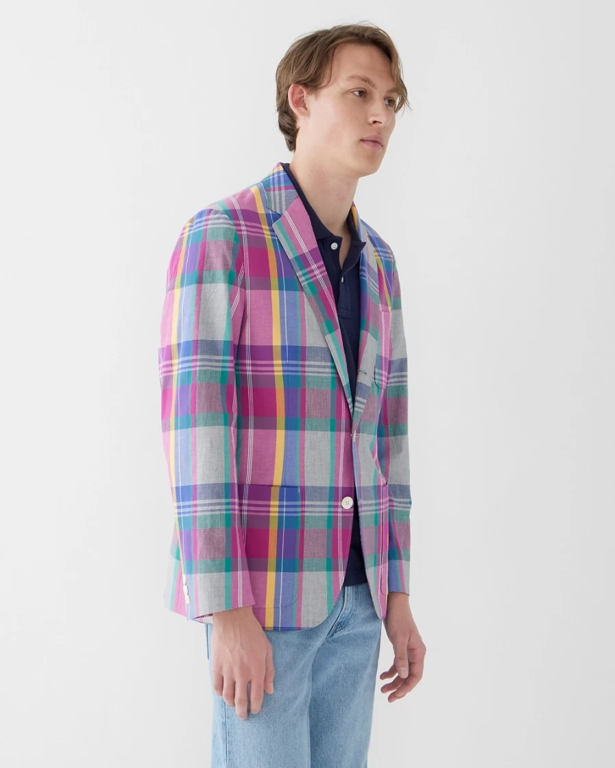J.Crew Men's Ludlow Slim-Fit Cotton Madras Blazer in Pink Blue Plaid