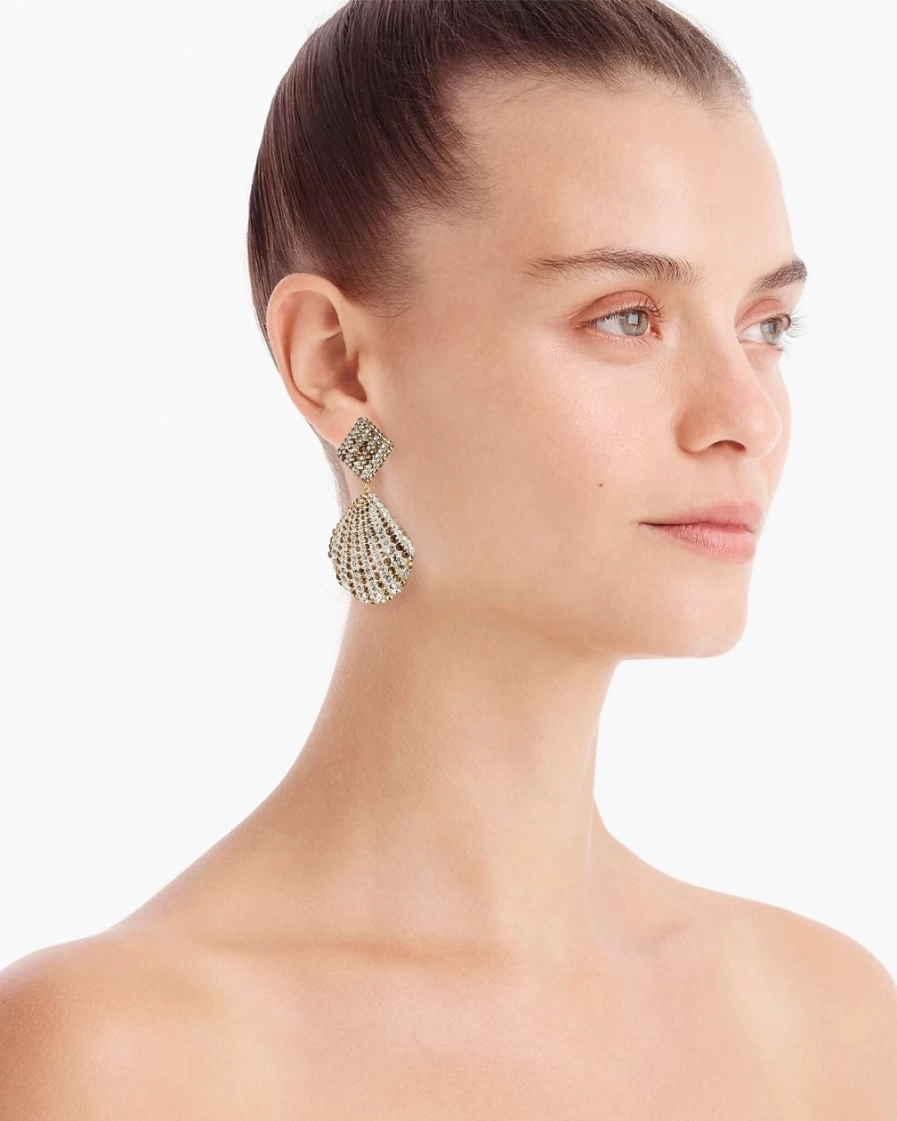 J.Crew Women's Crystal Acetate Pavé Stud Earrings - Elegant Shell Design