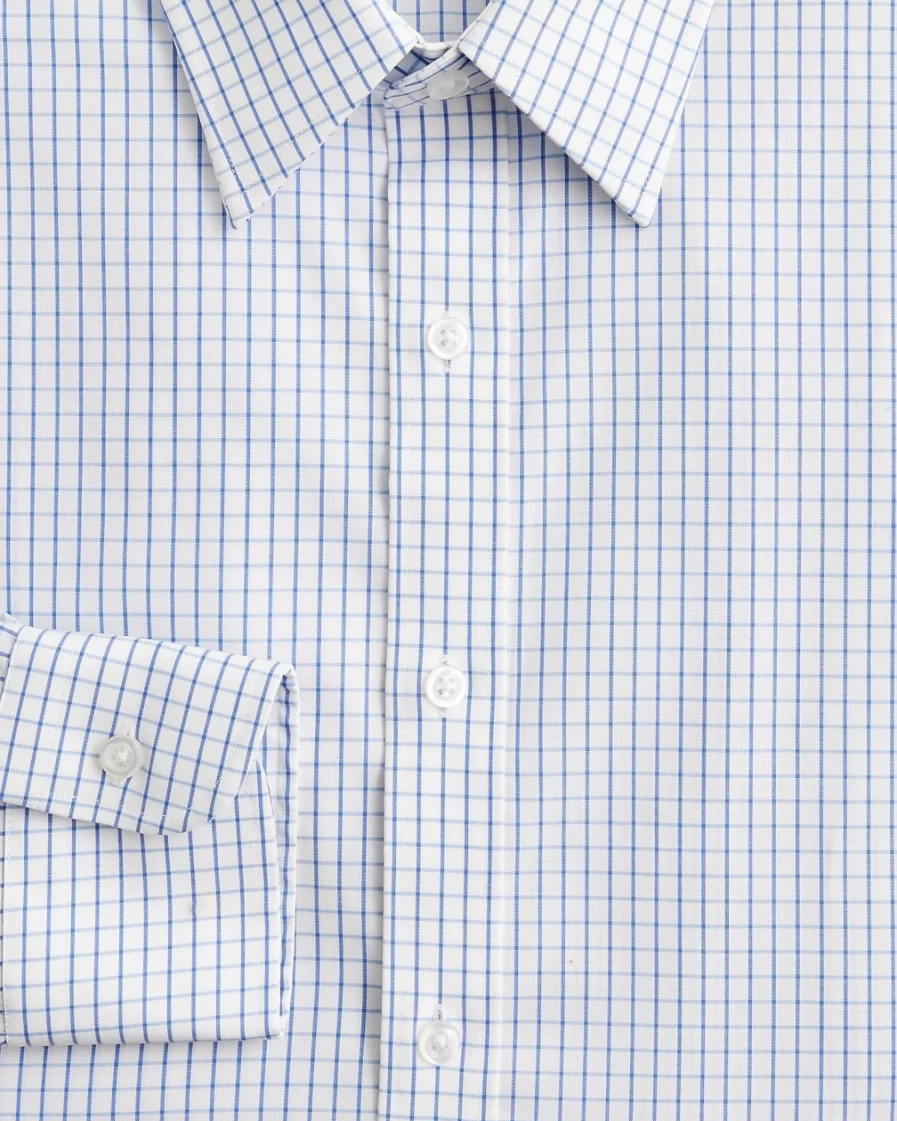J.Crew Men's Bowery Stretch Cotton Shirt with Point Collar in Grant Tattersall White