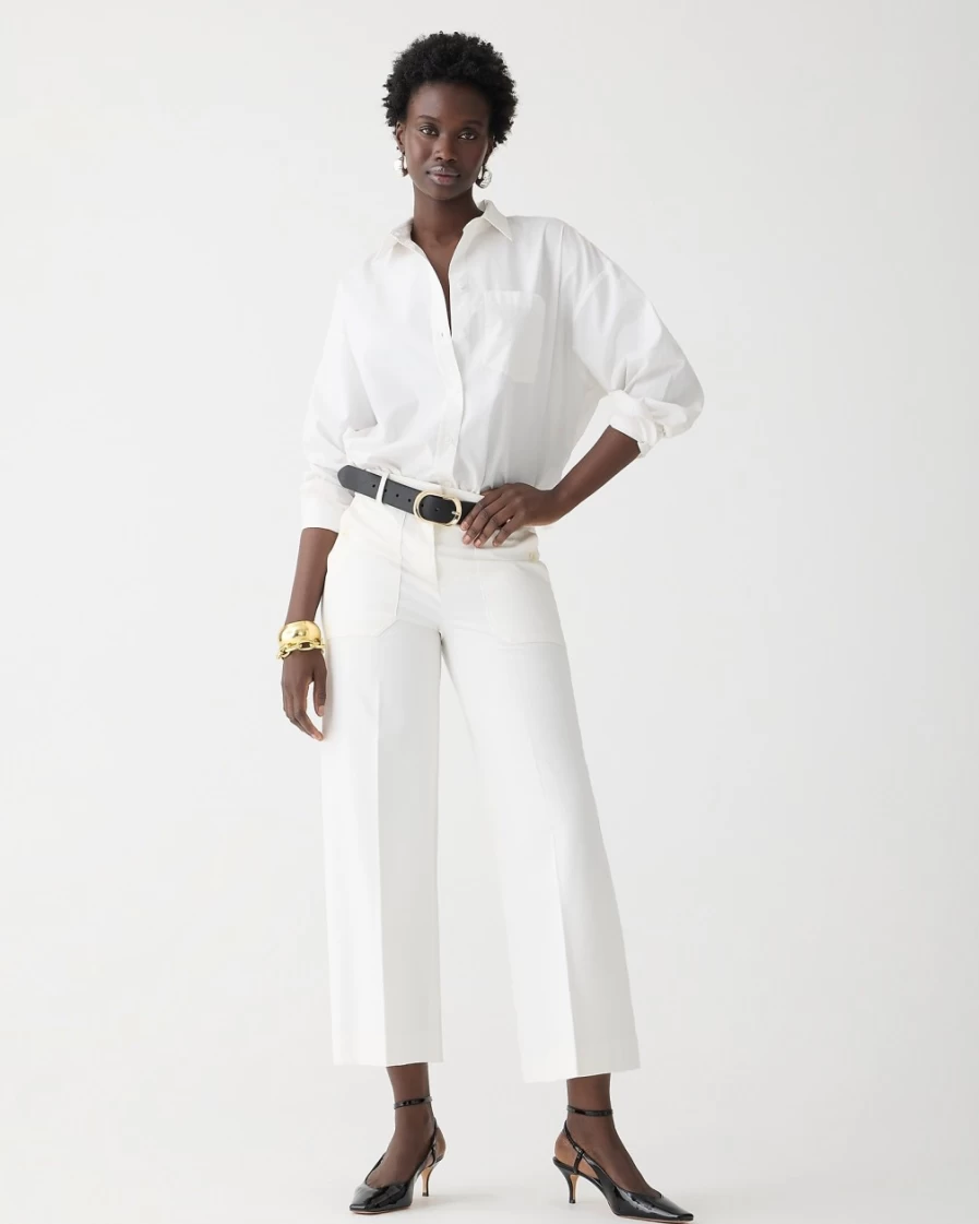 J.Crew Women's Ivory Sydney Wide-Leg Pants in Bi-Stretch Cotton Blend