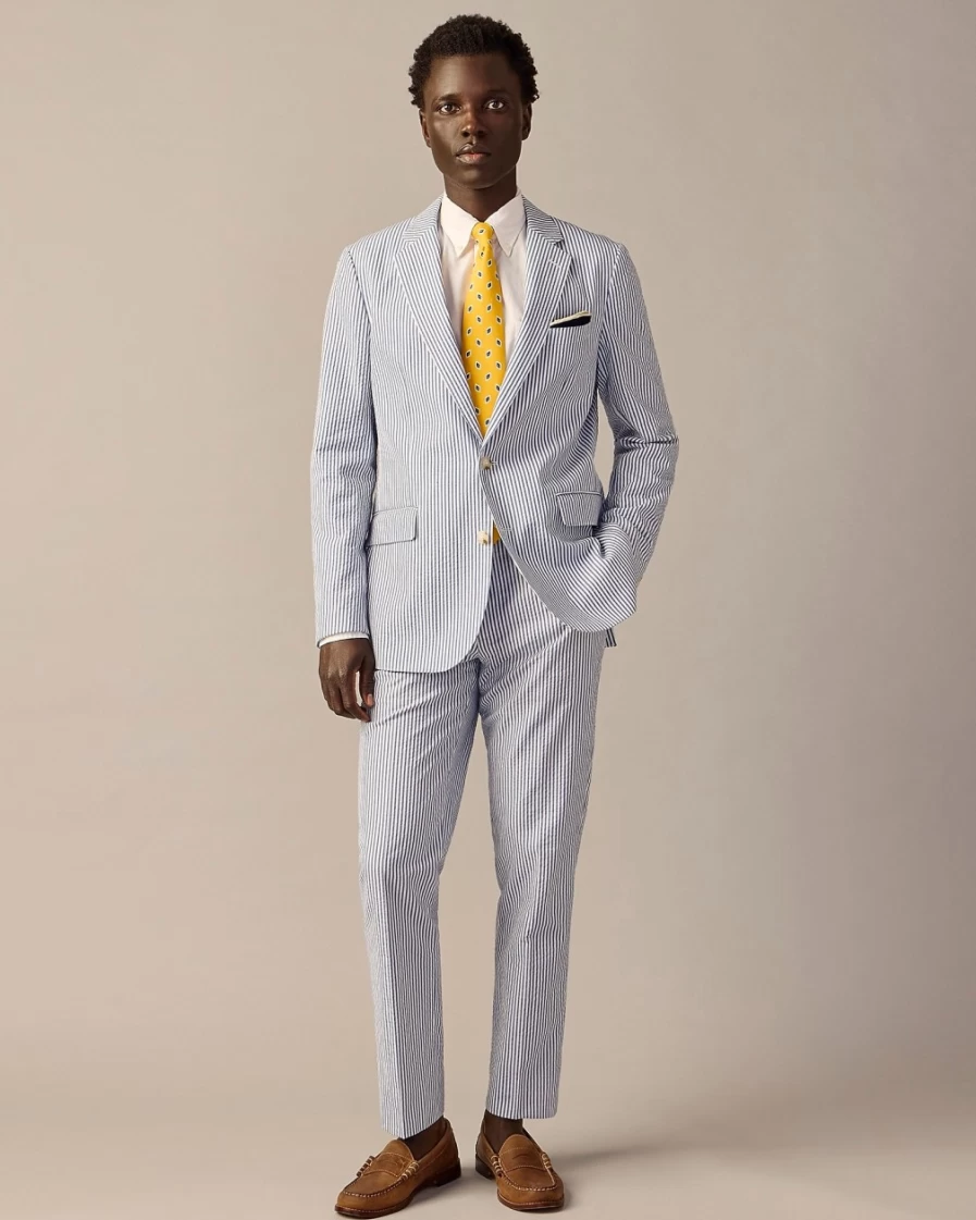 J.Crew Men's Navy White Seersucker Ludlow Slim-Fit Unstructured Suit Jacket