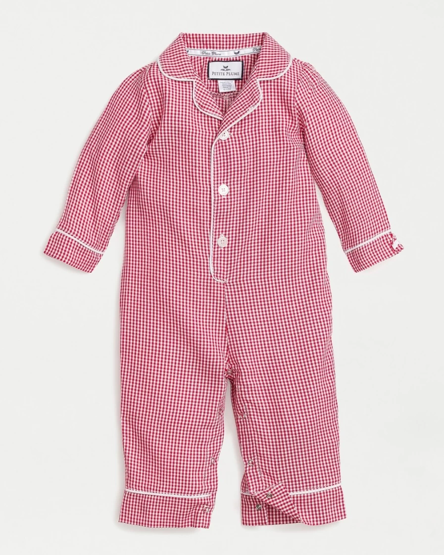 J.Crew Petite Plume Boys' Red Multi Gingham Romper for Infants