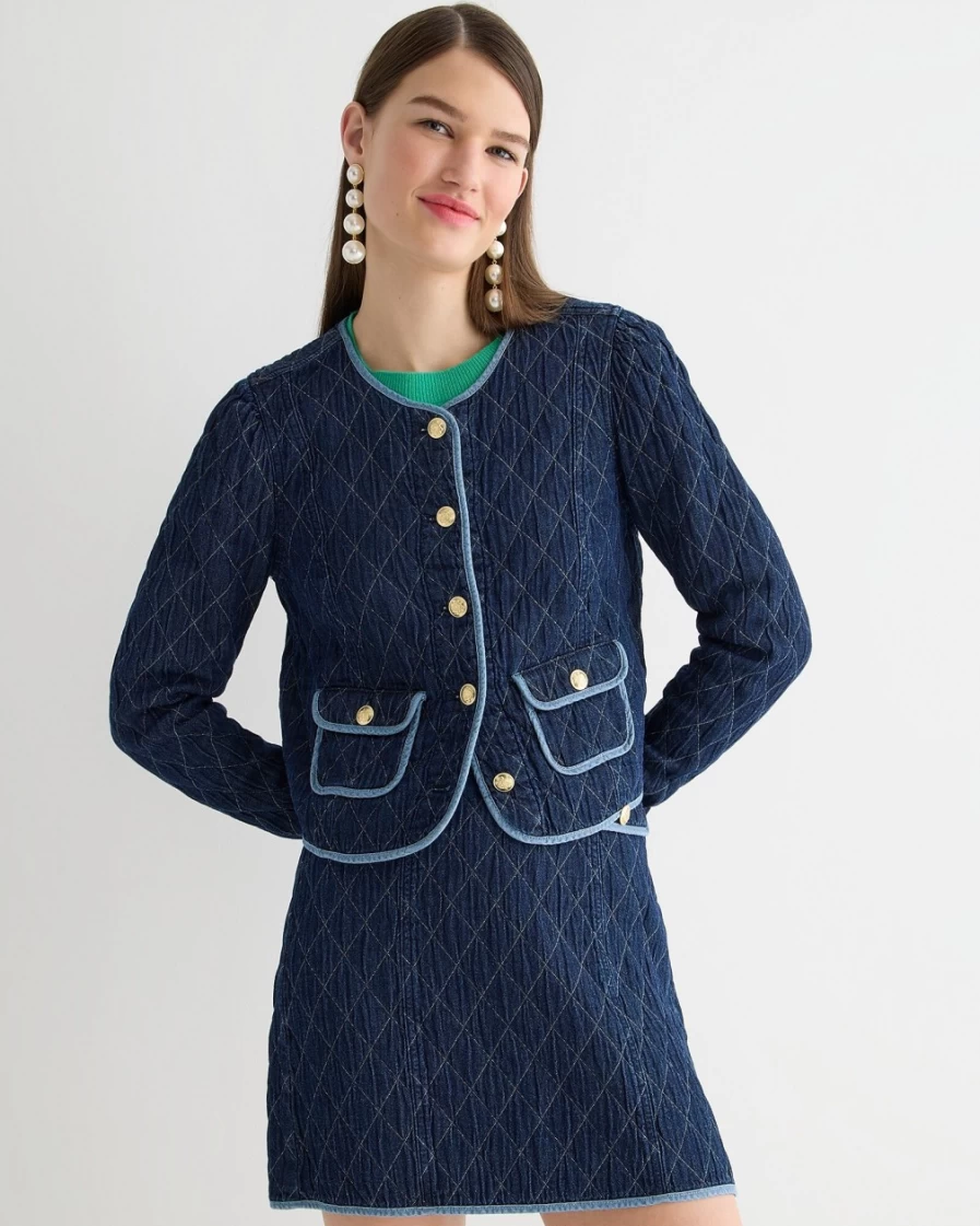 J.Crew Women's Medium Indigo Wash Quilted Denim Jacket